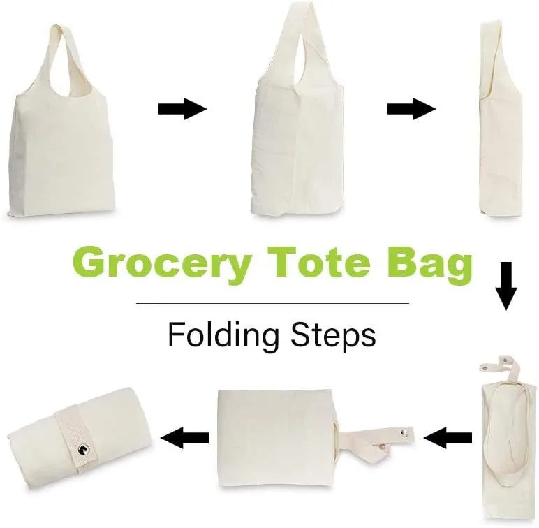Reusable Grocery Totes Bags, Cotton Canvas Foldable Shopping Bags