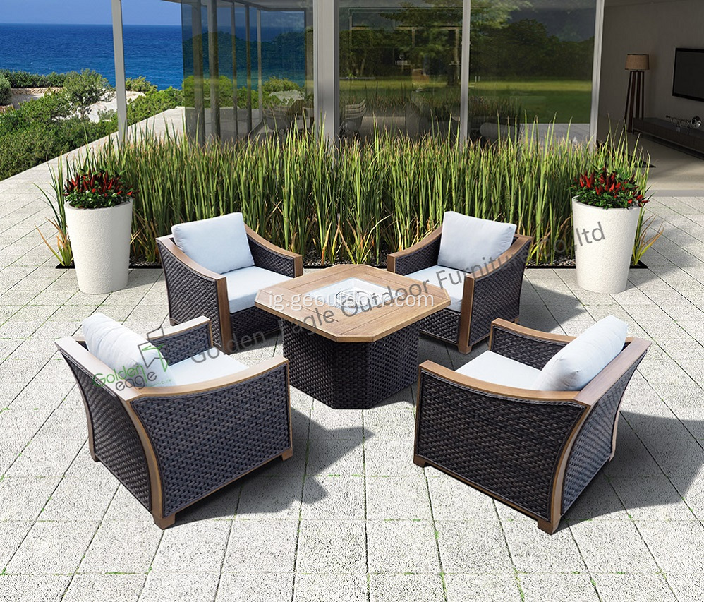 Ntụrụndụ 5pcs aghụghọ n'èzí sofa set rattan