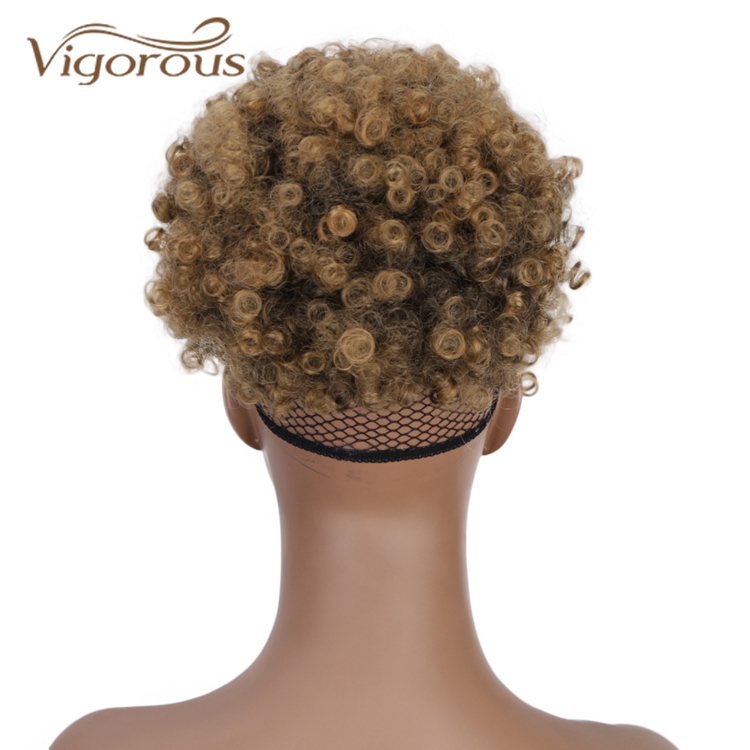 Vigorous New Design Best Selling Short Fluffy Elastic Hairpiece With Bangs Kinky Curly For Black Women Synthetic Afro Hair Bun