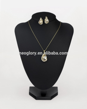 Necklace And Earrings Crystal Jewelry Set Yellow Gold Tone