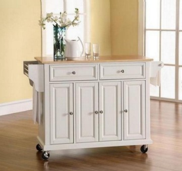 Elegant Butcher Wood Top Wooden Rolling Kitchen Island Cart