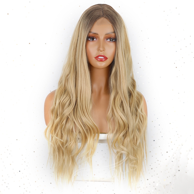 Middle Part Ombre Blonde Long Wavy Natural Hairline Dark Roots Blonde Wigs Curly Women Girls Heat Resistant Fiber Synthetic Wig