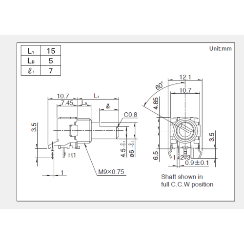 Potensiometer putar seri Rk09l