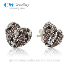 Weave Love Heart CZ Stud Earrings For Women