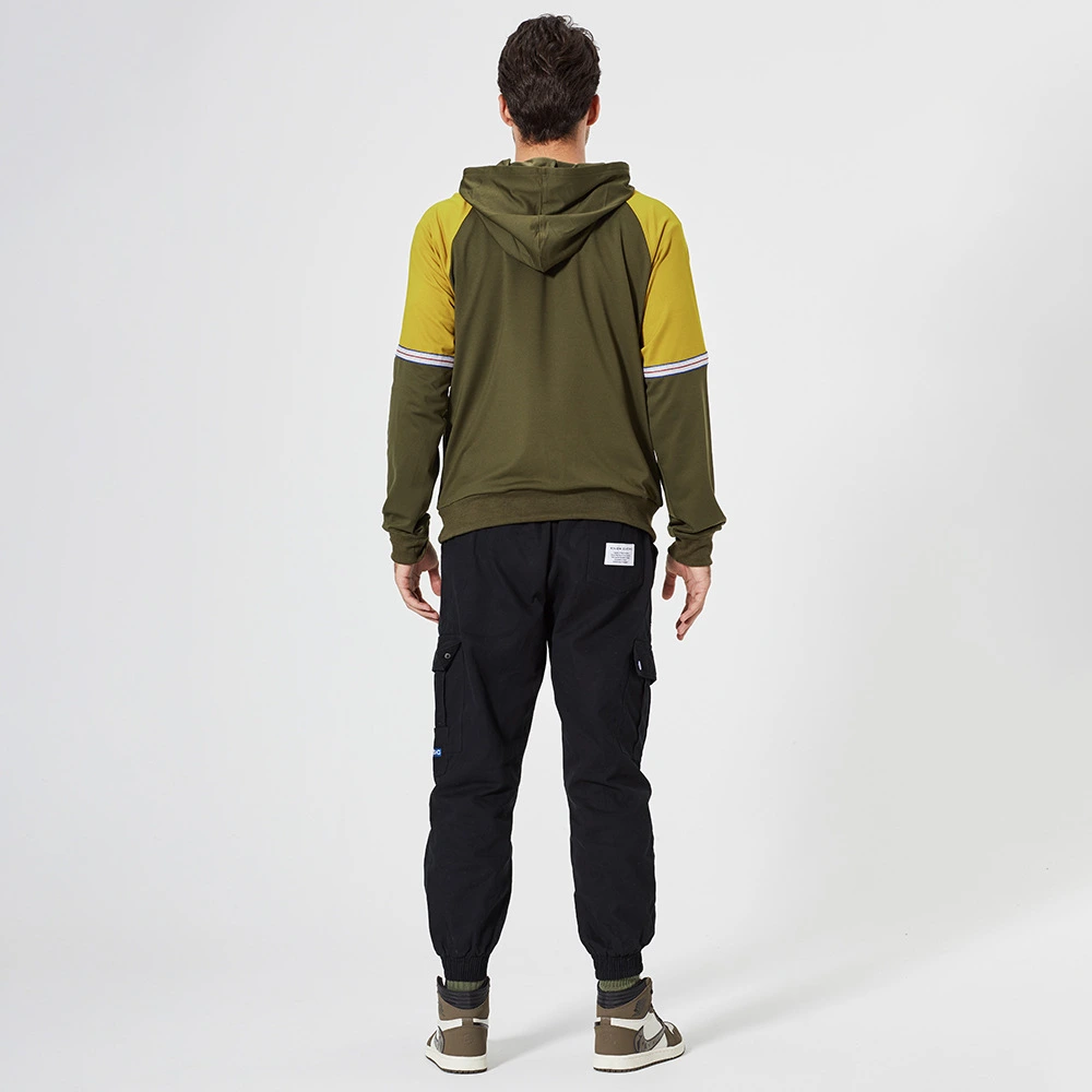 Men Personality Trend Color Matching Stitching Slim Hoodie