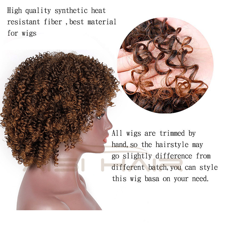 Aisi Hair Afro Kinky Curly Short Wigs Brown color Heat Resistant Synthetic Fiber Short Afro Curly Wigs for Black Women