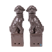 Grey Glazed Lion Ceramic Statue Handcrafted Foo Dog Figurine