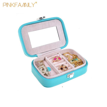 Faux leather custom made travel jewelry boxes with mirror