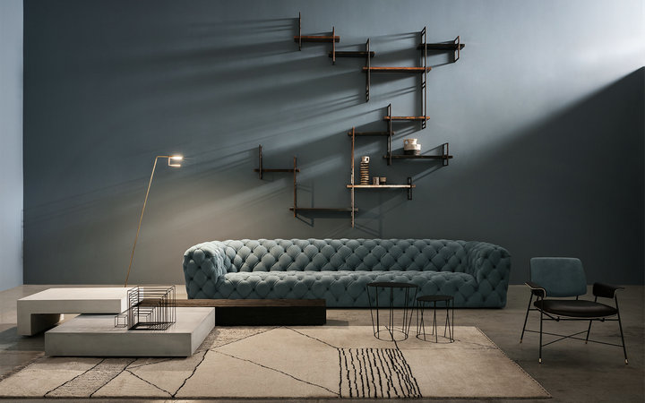 Modern home Hotel Furniture Luxury Design Sectional Tufted Leather Couch Living Room Chesterfield moon  Sofa Set by leather