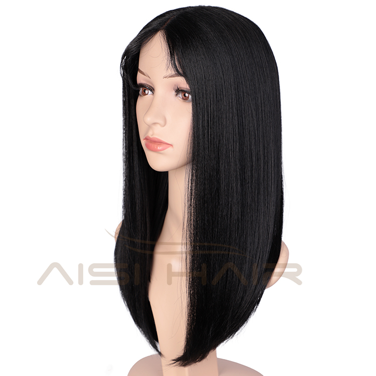 Aisi Hair Wholesale 18 Inch Medium Long Silky Straight Natural Black Wig Middle Part Synthetic Hair Wigs For Black White Women