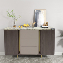 Custom Italian Leather Interior Wood Veneer Storage Luxury Desk with Marble Top