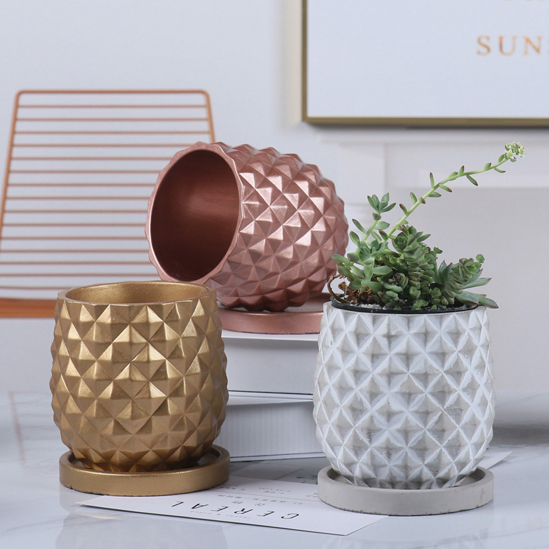 Rose Gold Home Decor Pineapple Cement Pot