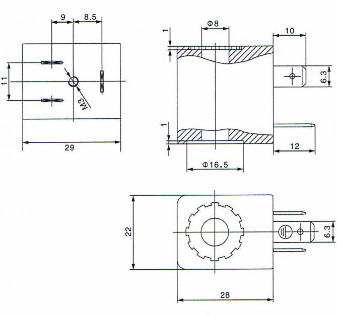 Overall dimension of EVi 7/8 8mm Hole Diameter Solenoid Coils