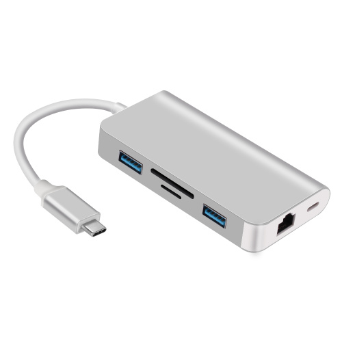 6 in 1 Typ-C Hub USB3.0-Ports SD / TF / RJ45