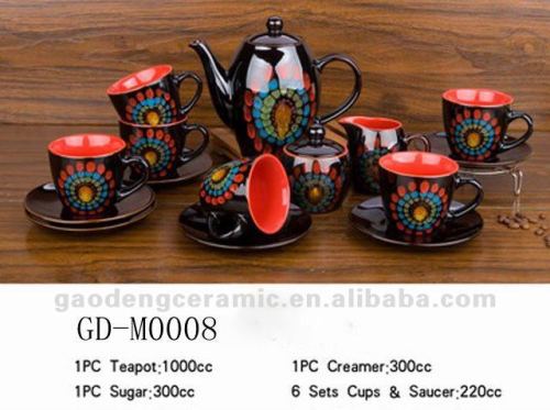 reactive glazed chinese tea set with colorful handpainting