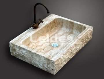 Beige travertine kitchen sink