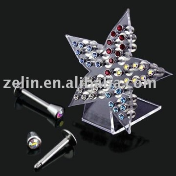 SS Labret with 3mm Fancy Stone Cone in a Tiny Display