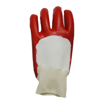 Rote PVC-beschichtete Handschuhe Glattes Finish offener Rücken