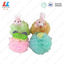 Mesh sponge with cute animal ball