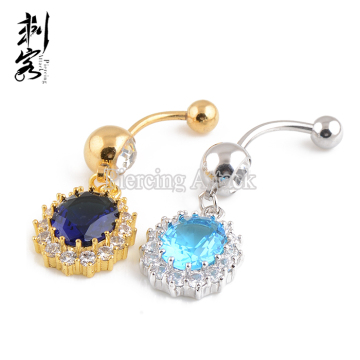 Stainless Steel Gem Paved Teardrop Fake Dangling Belly Button Rings