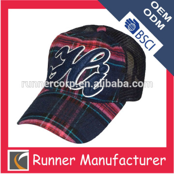 Check fabric baseball cap leather strap