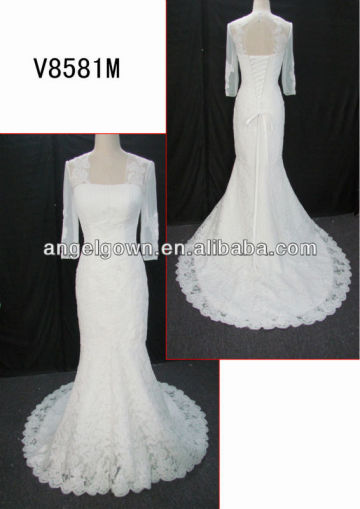 3/4 sleeve lace mermaid lace up back wedding dress bridal dress