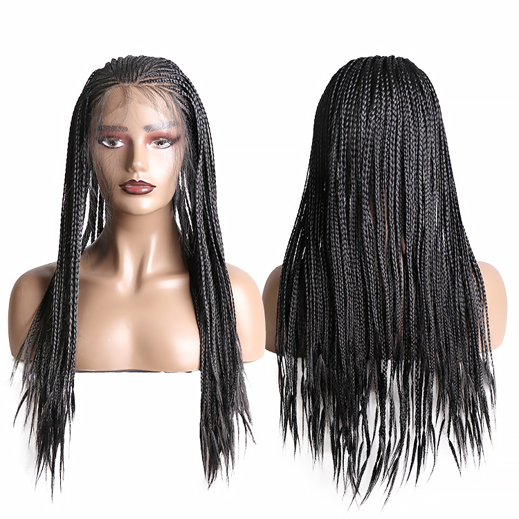 Synthetic Braids Lace Frontal Wig Headband Box Ghana Weaving Braided Wigs With Bangs Box Braided With Baby Hairs Lace Wigs