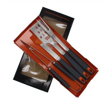 4pcs Metal BBQ Tools Set With Plastic Handle