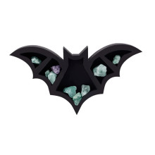 Black Bat Shelf Gothic Home Decor Wall Mount Wooden Crystal Stone Display Floating Shelf