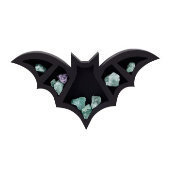Black Bat Shelf Gothic Home Decor Wall Mount Wooden Crystal Stone Display Floating Shelf