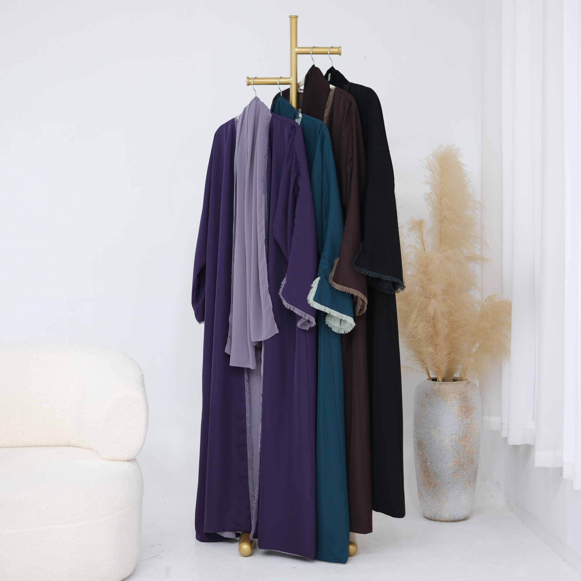 ست لوکس عبای باز برگشت پذیر با حجاب Luxury Reversible Open Abaya Set with Hijab