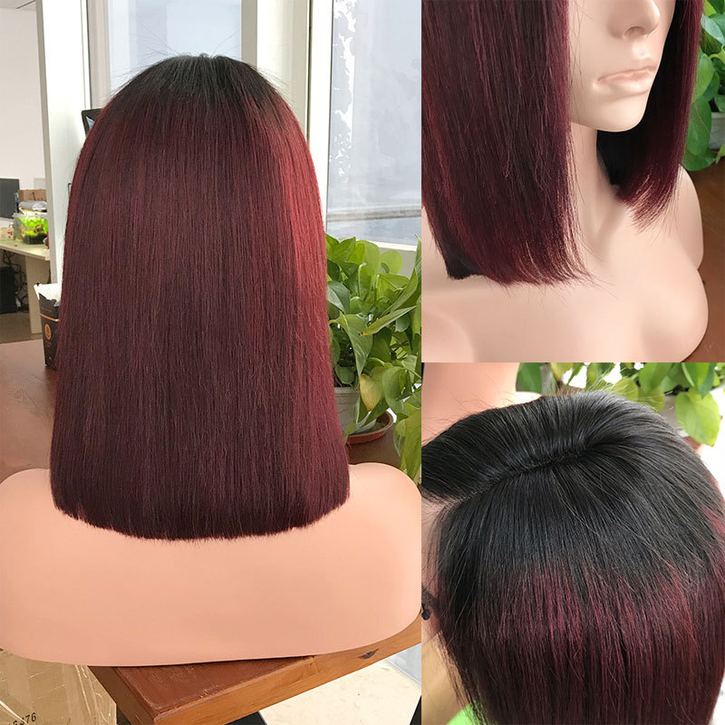4 Colors Available Middle Part Bob Wigs 100% Human Hair Lace Frontal Weave And Wigs, Bleached Knots 13x4 Front Lace Wig