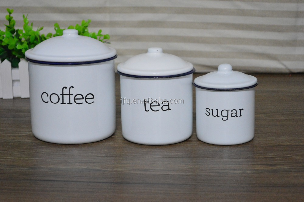 Metal Enamel Storage Set Coffee&Tea Canister With Lid