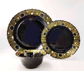 Black Opal Glod Floral Side Dinner Plate Set