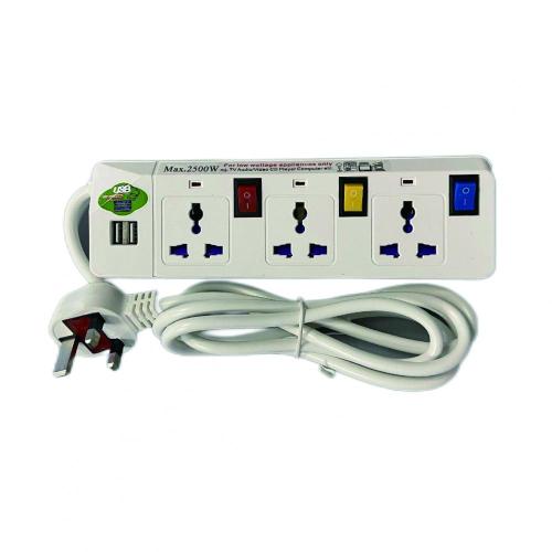 3 Way Extension Socket With 2 USB