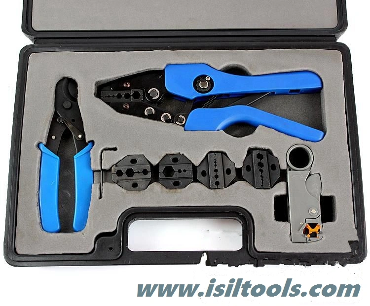 Igeelee Manual Coaxial Crimping Tool Hand Crimping Tool Kit T05h-5A Tool Kits for Coaxial Cable with 5 Die Sets + Cutter+Coax Stripper