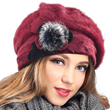 Women's Angora Beret Hat Soft Hairy Knit Wool Beret