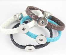 Multi Colorful Weaved Leather Noosa Bangle With DIY Buttons