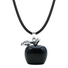 Collar de colgante de manzana de obsidiana negra anhelada de 20 mm hecha a mano