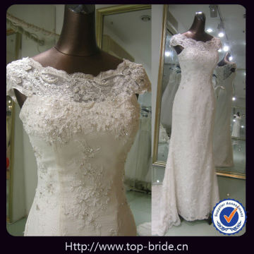 S1281 Real Bateau Beaded Bridal Gown A-Line High Quality Made Designer Lace