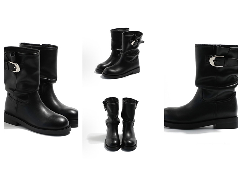 バックルスラウチミッドカーフブーツ Buckle Slouch Mid Calf Boots