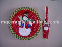 Ceramic christmas cake plate with server