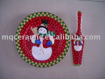 Ceramic christmas cake plate with server