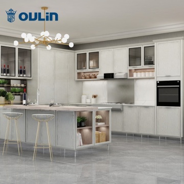European kitchen white wood veneer solid wood kitchen furniture cabinet modular kitchen cabinet