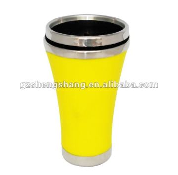 yellow color beer mug with stainless steel inside