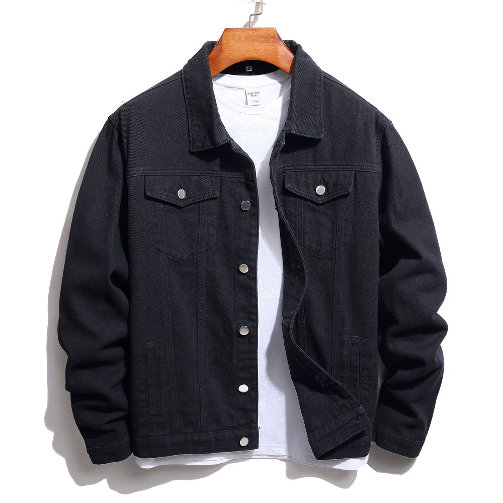 High Quality Men's Black Denim Jacket Wholesale Custom