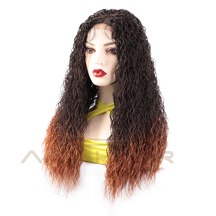 Aisi Hair New Design Long Braided Ombre Brown Swiss Lace Wigs Senegalese Twist Braided Front Lace Synthetic Wigs For Black Women