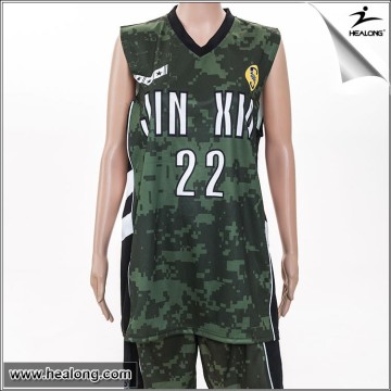 Polyester camouflage basketball jersey with custom logo