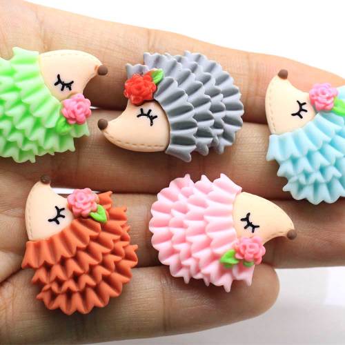 Kawaii multicolore hérisson résine Cabochon dessin animé animaux Miniatures pour fée jardin Flatback ornement pour Scrapbook