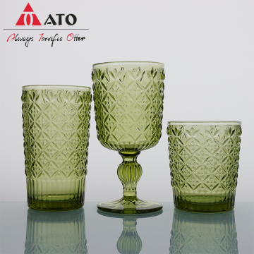 Embossed Stem Wine Glasses Cup Colored Drink Glassware
